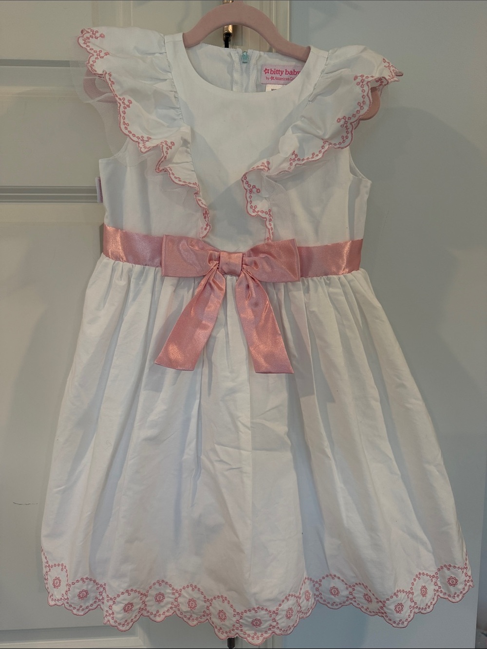 American Girl White Dress with Pink Satin Bow